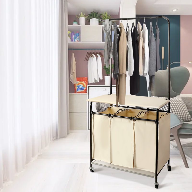 Tonchean 3Bag Laundry Hamper Basket Sorter with Ironing Board